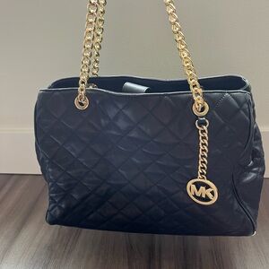 Michael Kors Black Quilted Shoulder Bag with Gold Accents